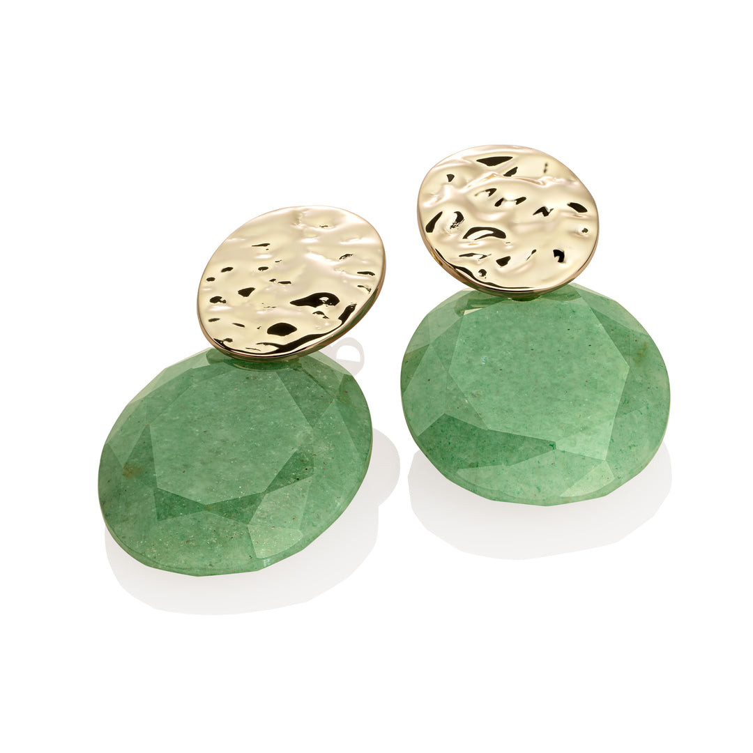 Oorbellen set met ronde groene aventurijn edelstenen en oorstekers in goudkleur