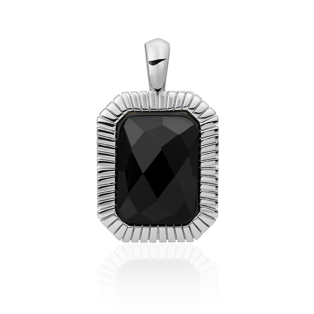 Onyx edelsteen gezet in een baguette amulet ketting hanger Sparkling Jewels #kleur_zilver