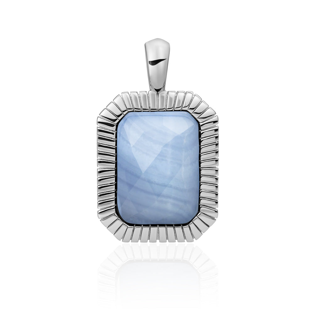 Zilveren amulet hanger van sparkling jewels met echte edelsteen blue lace agate Sparkling Jewels #kleur_zilver