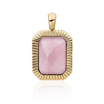 Baguette Amulet goudkleur met echte rozenkwarts edelsteen Sparkling Jewels #kleur_goud