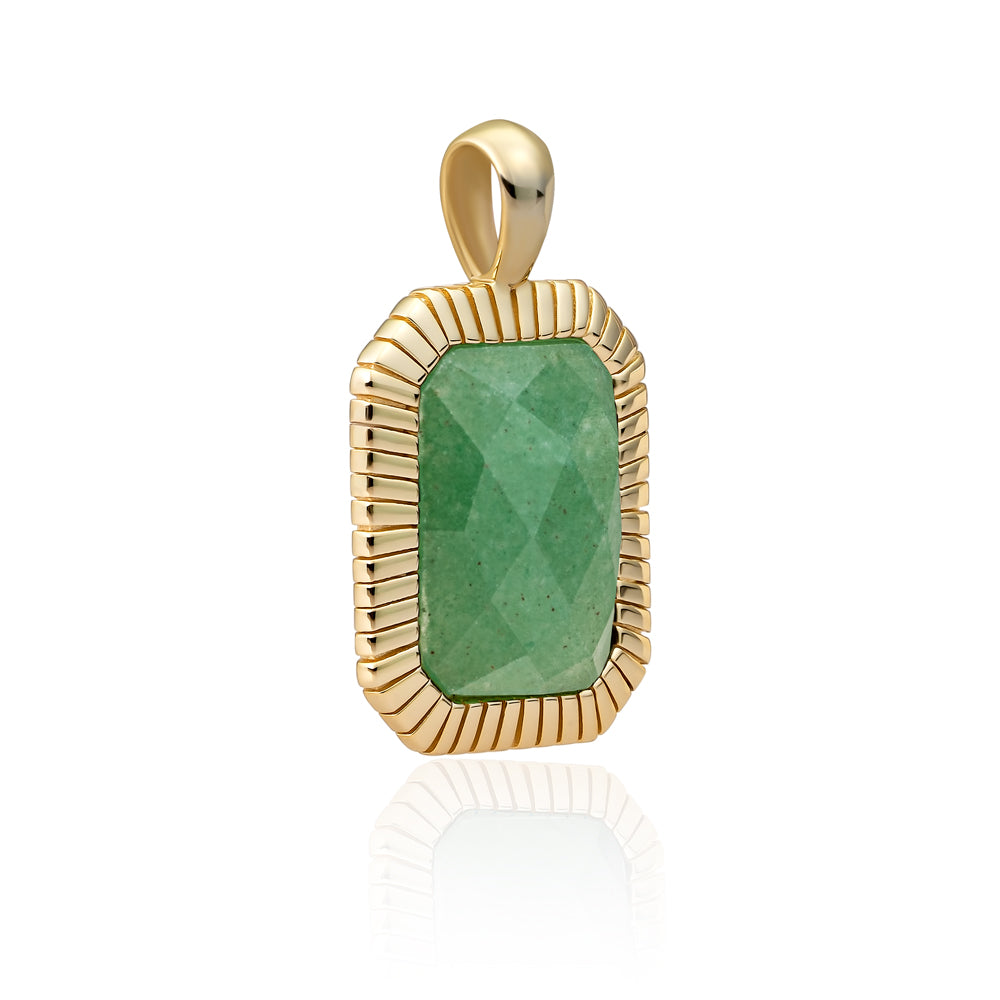 Product afbeelding baguette pendant met groene aventurijn edelsteen Sparkling Jewels #kleur_goud