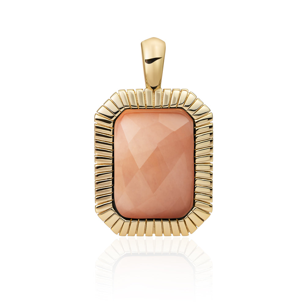 Gouden baguette hanger Sparkling Jewels met echte edelsteen Peach Rhodonite voor aan kettingen #kleur_goud