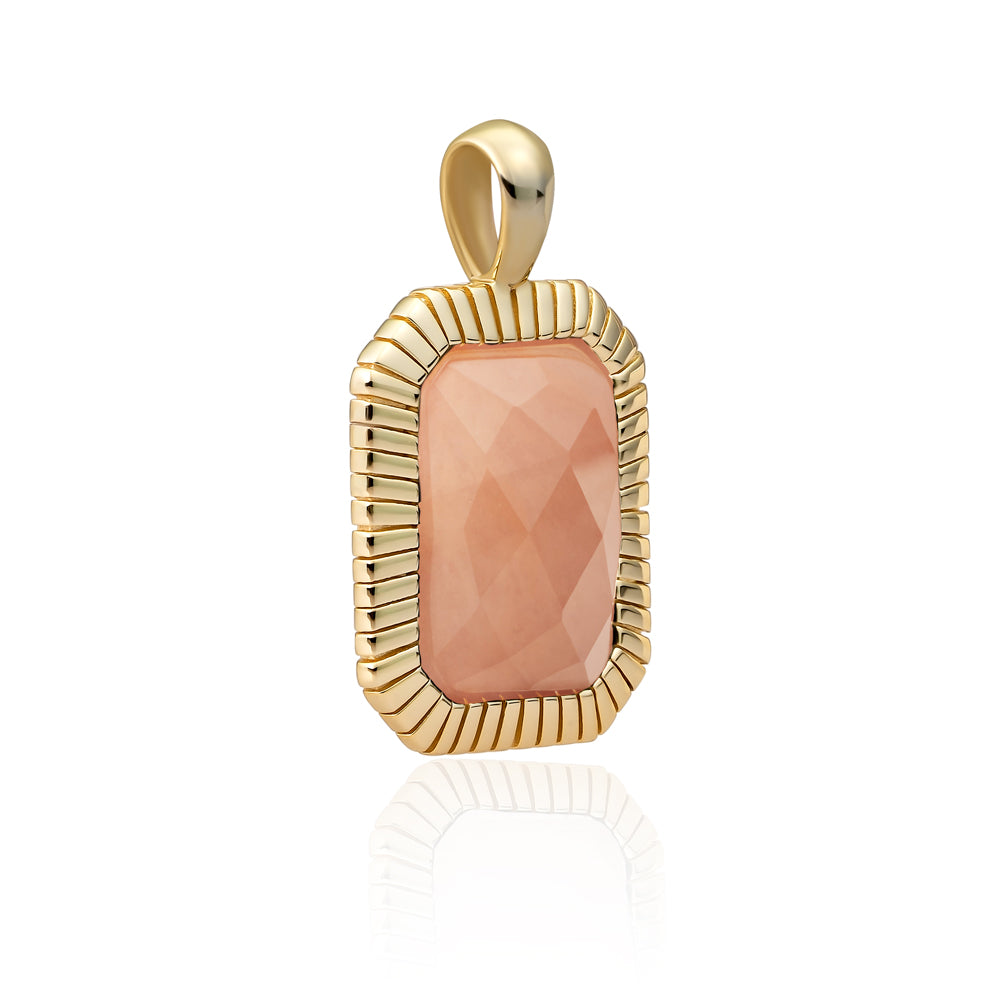 Gouden ketting hanger baguette met Peach gekleurde edelsteen Rhodonite Sparkling Jewels sieraad #kleur_goud