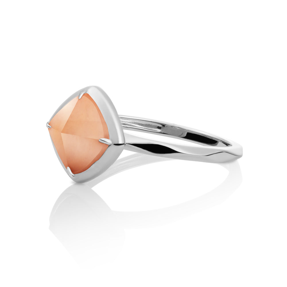 Edge Ring Peach Rhodonite - Silver