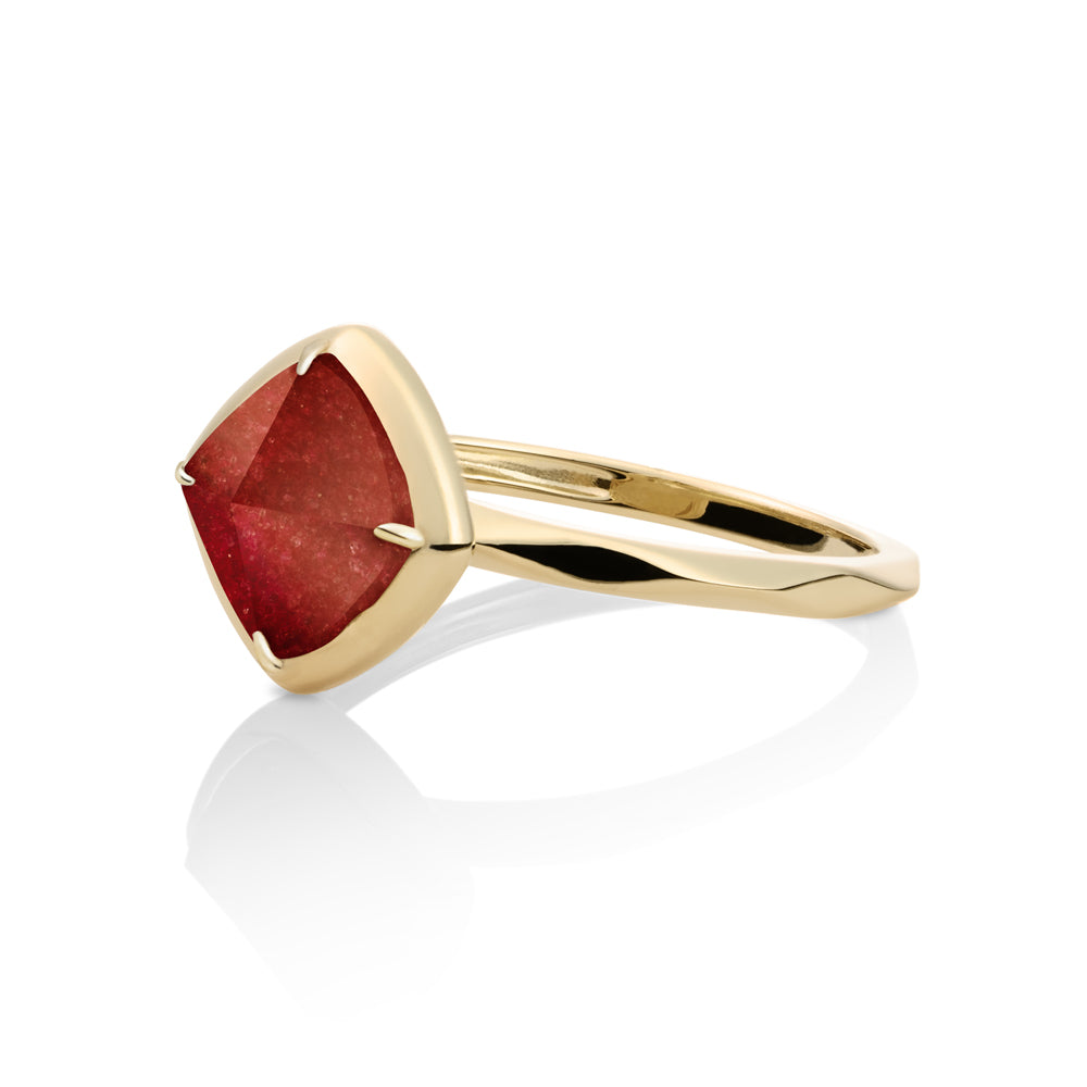 Edge Ring Coral Red Jade | 9 carat