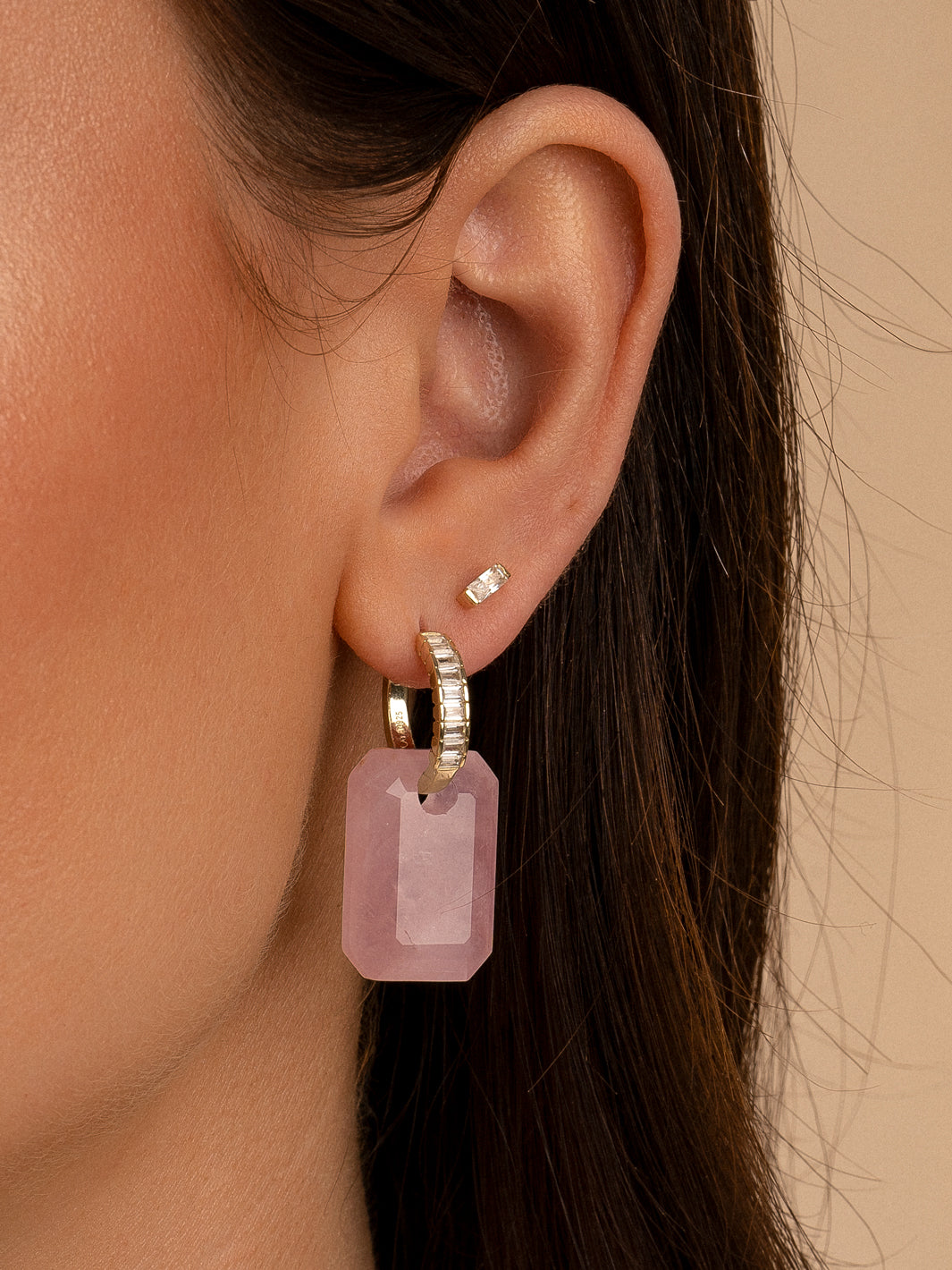 Rose Quartz Baguette earring precious stones