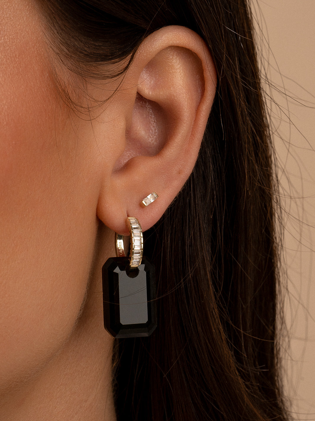 Onyx baguette earrings set | Gold Plated