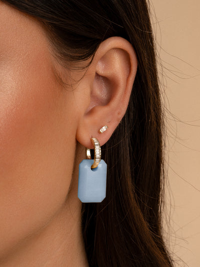 Dames sieraden blue lace agaat edelsteen met Sparkling Jewels gouden baguette creolen oorbellen
