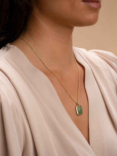 Gourmet ketting met groene aventurijn amulet hanger groene aventurijn Sparkling Jewels #kleur_goud