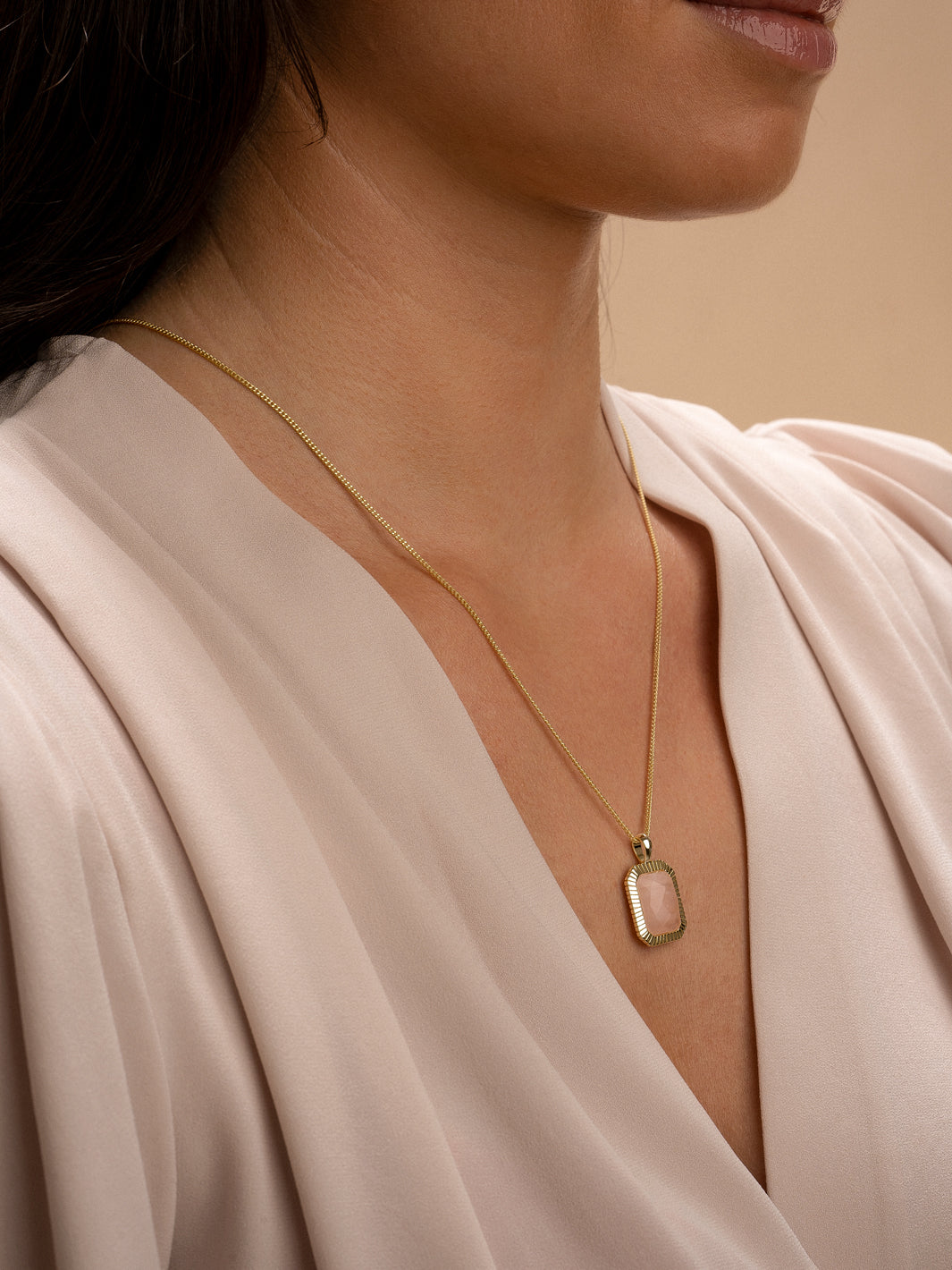 Sparkling Jewels ketting sieraad gourmet schakelketting met baguette rose quartz pendant #kleur_goud