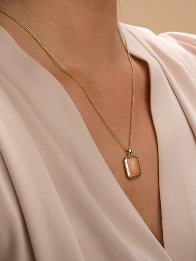 Gouden Gourmet ketting met baguette pendant hanger Sparkling Jewels Peach Rhodonite #kleur_goud