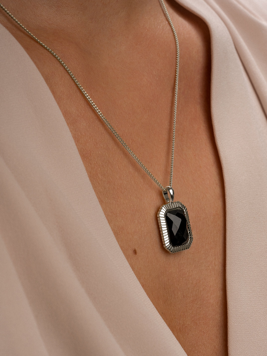 Sparkling Jewels gourmet curb ketting met Onyx ketting hanger Sparkling Jewels 