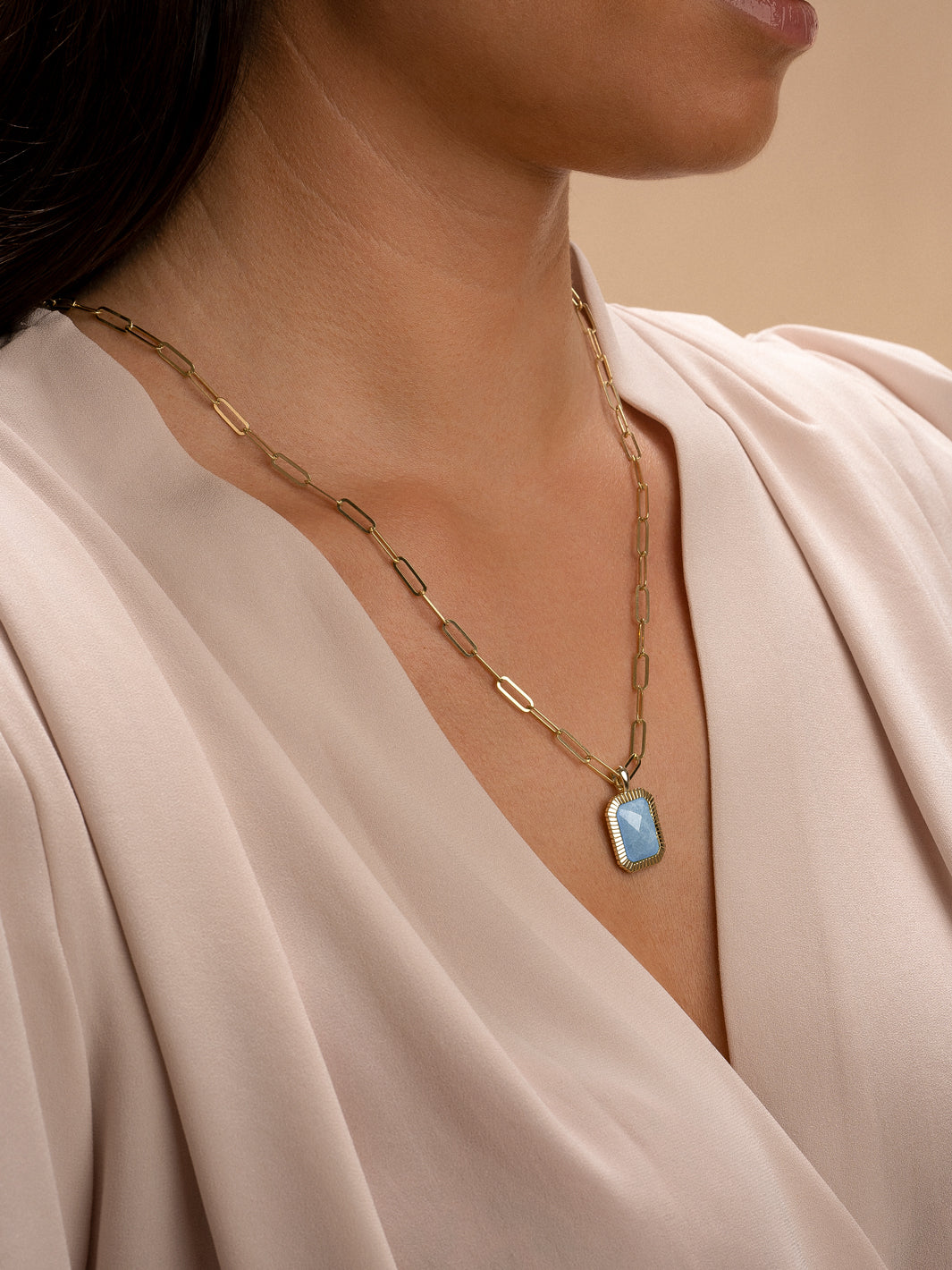 Sparkling Jewels Amulet sieraad met blue lace agate aan paperclip schakelketting #kleur_goud