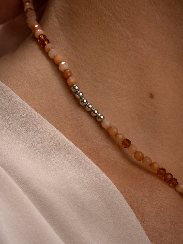 Link necklace Peach Rhodonite & Citrine Quartz Silver