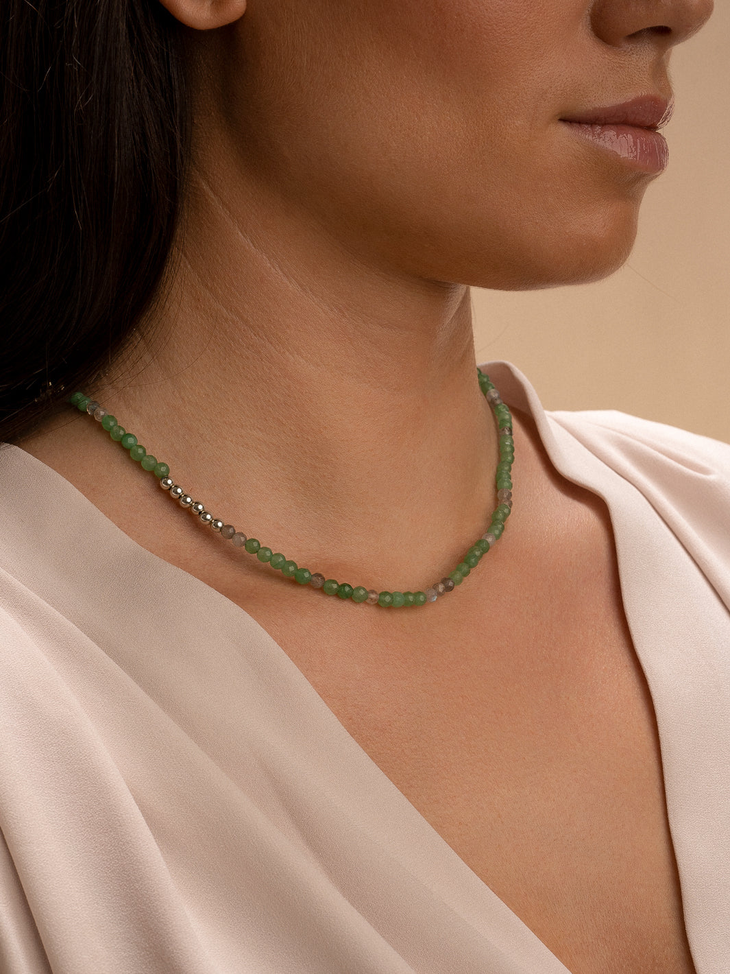 Link necklace Green Aventurine & Labradorite Silver