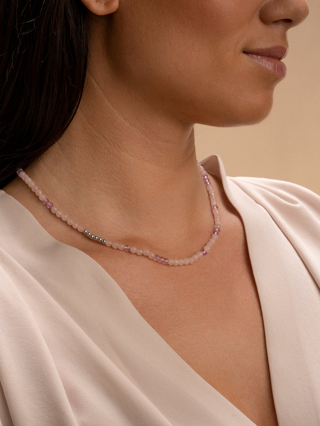 Link necklace Rose Quartz & Violet Quartz Silver