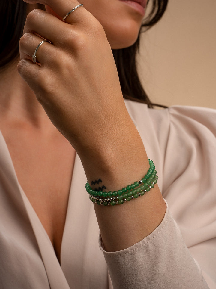 sterling 925 zilveren armbanden set met edel stenen in groene aventurijn #kleur_zilver