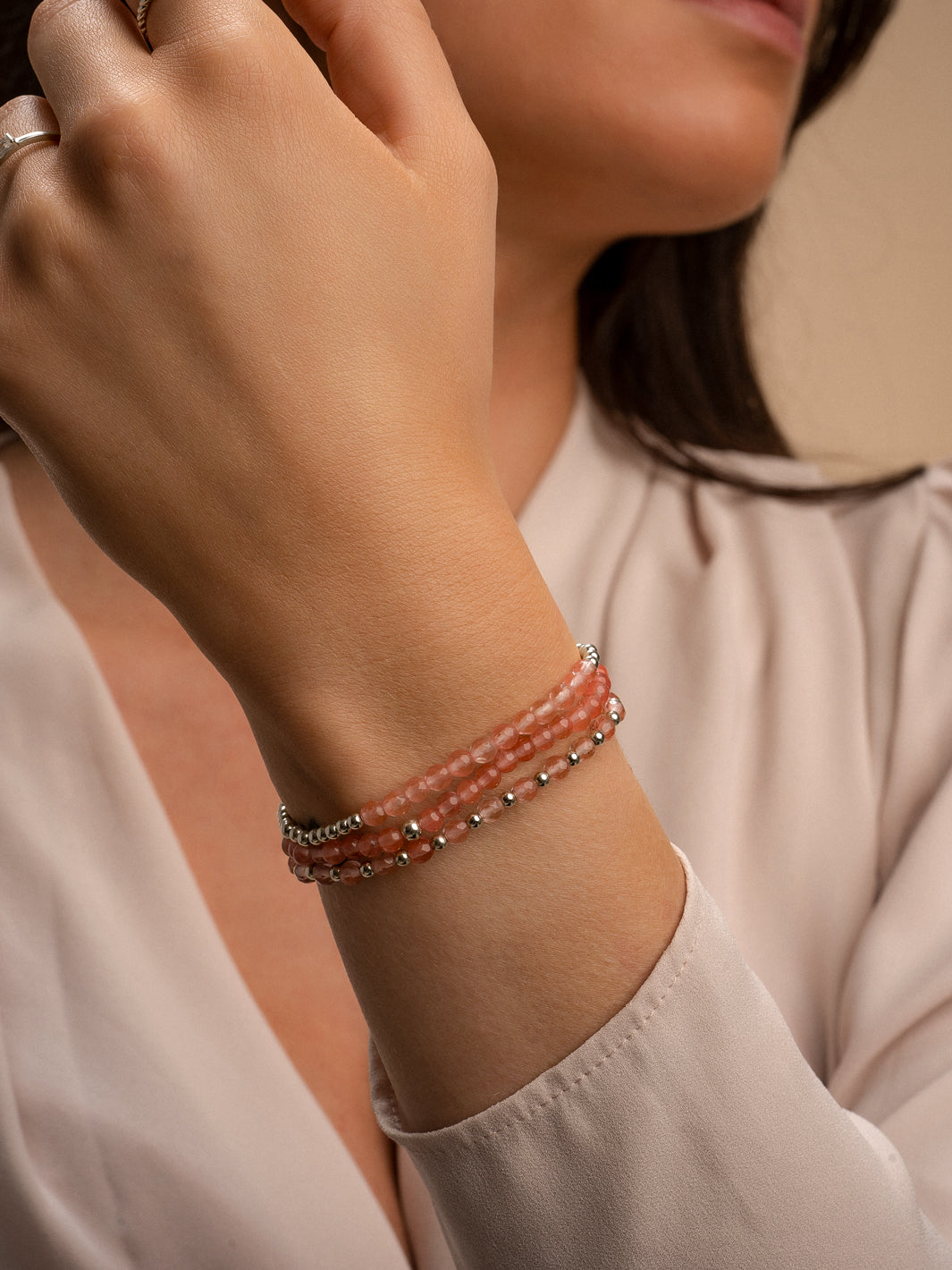 Zilveren dames armbanden met echte edelstenen Cherry Quartz van Sparkling Jewels#kleur_zilver