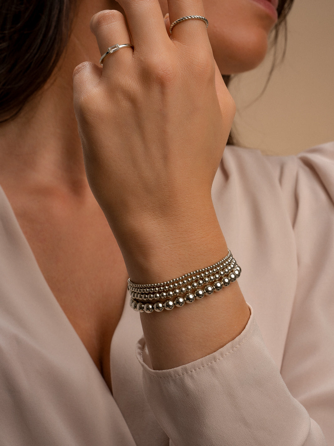 Saturn silver beads bracelet - 2mm