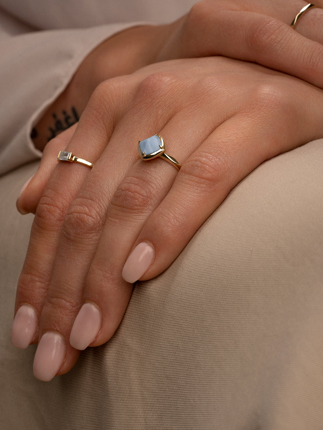 Edge Ring Blue Lace Agate | 9 karaat